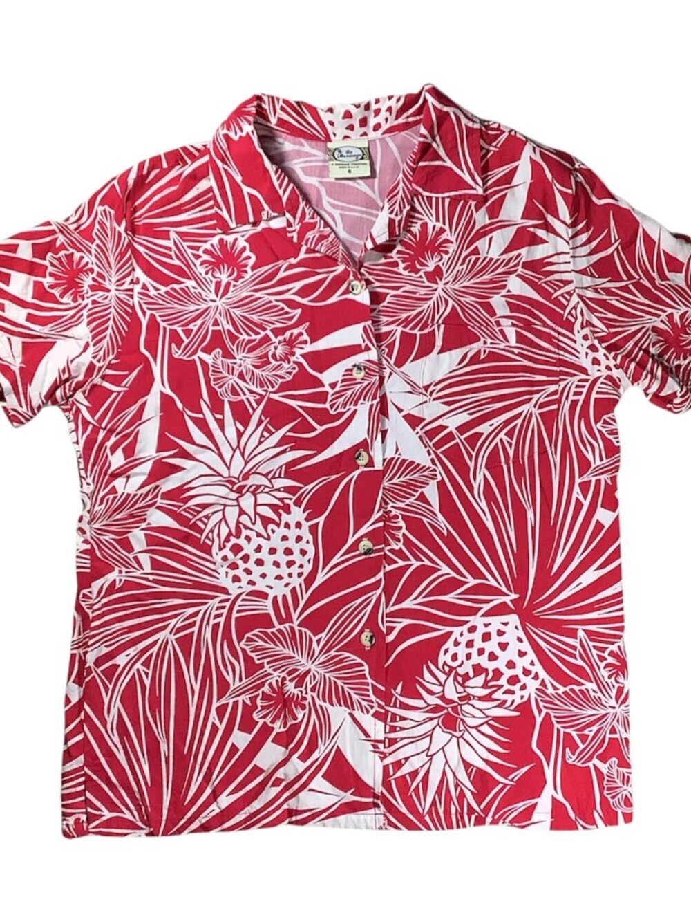 Go Barefoot Red/White Hawaiian Shirt Men’s S Made in USA Aloha Shirt